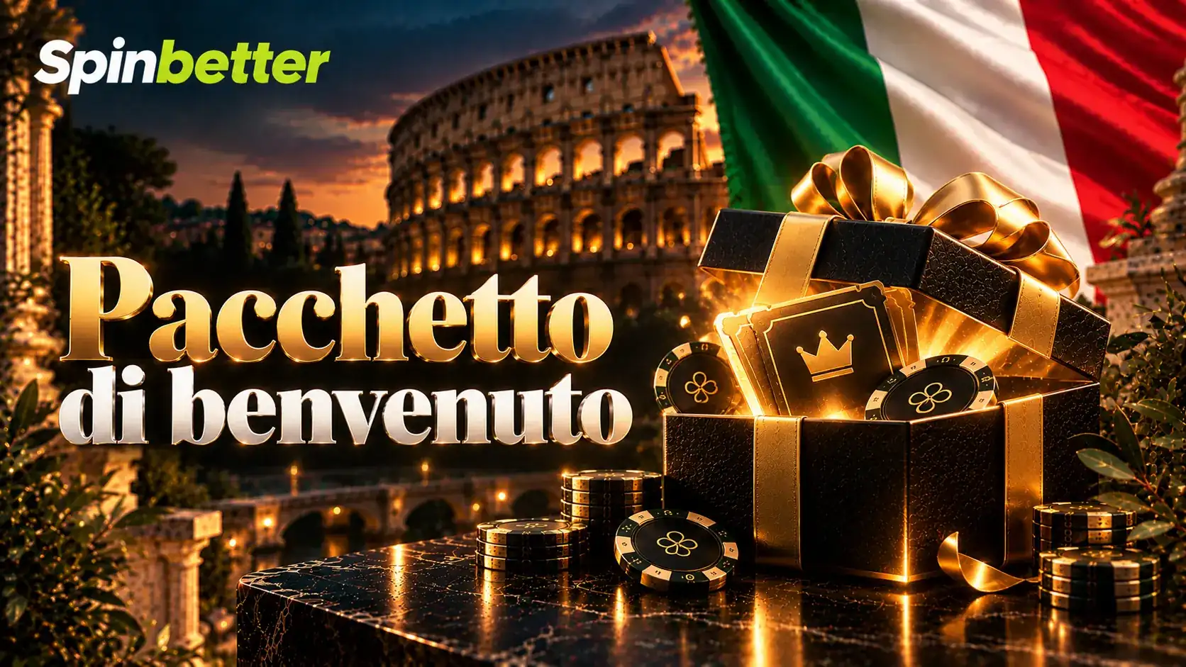 Pacchetto di benvenuto del casinò con i quattro depositi e i giri gratis